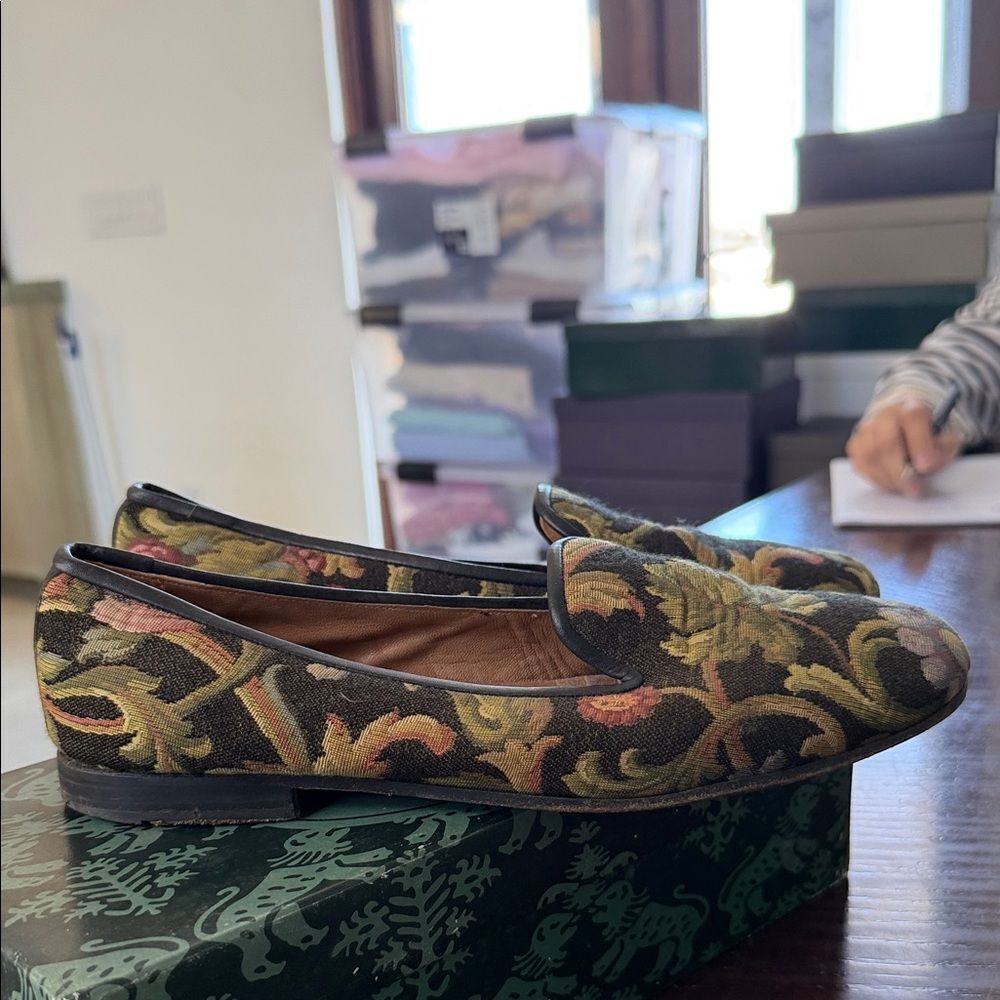 Stubbs & Wootton Black Floral Loafers View 3
